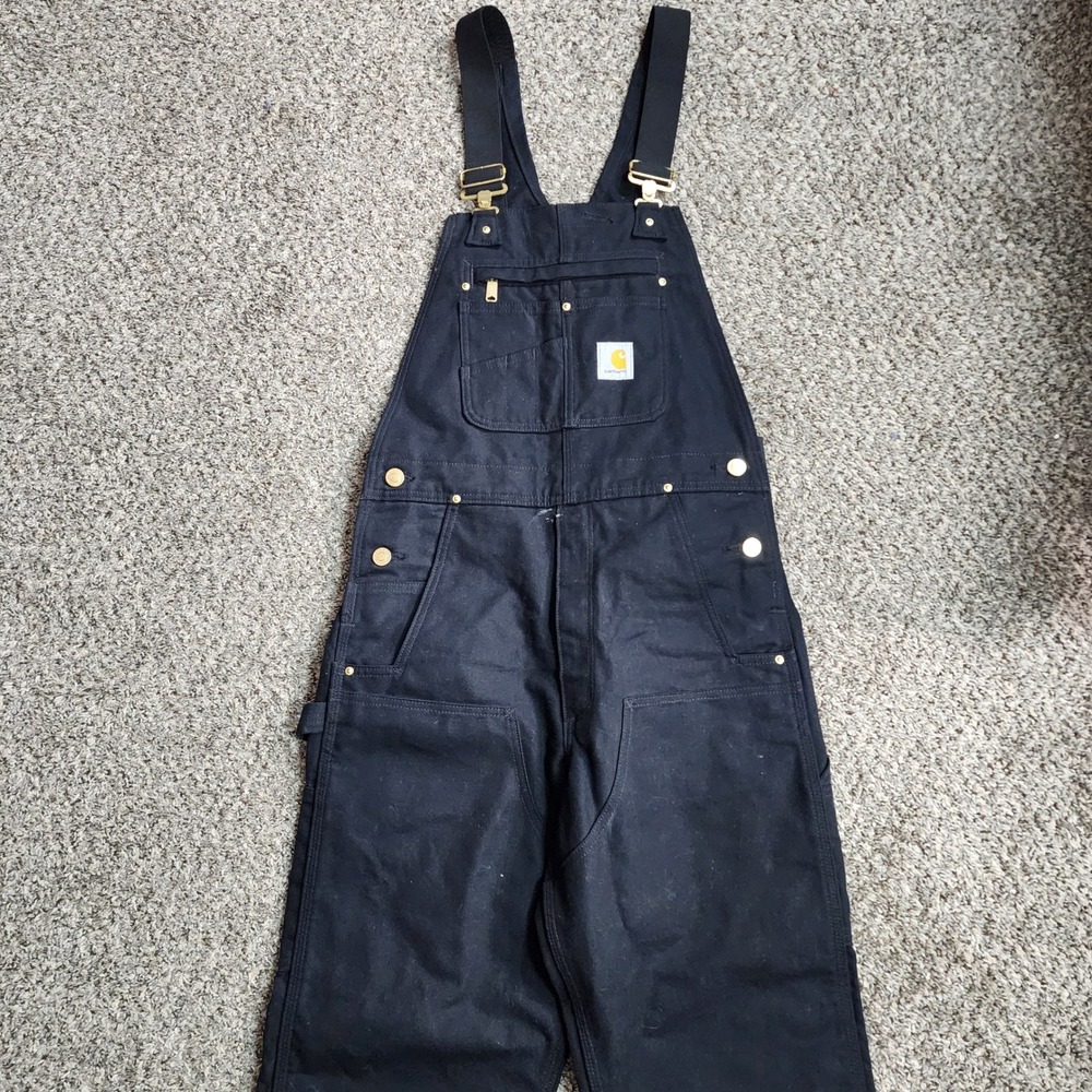 Carhartt 102776 R01-M Double Knee Duck Bib Overalls Men's 30x30 Black - Picture 3 of 9